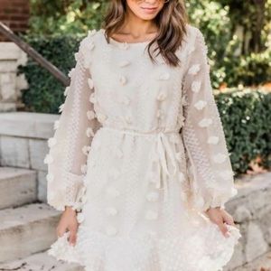 Pink Lily Cream PomPom Dress Size Large